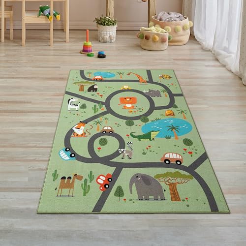 Teppich-Traum Teppich Kinderzimmer Kinderteppich rutschfest waschbar Spielteppich Safari Straße Autos Tiere Läufer grün 80 x 150 cm Teppich-Traum Teppich Kinderzimmer Kinderteppich rutschfest waschbar Spielteppich Safari Straße Autos Tiere Läufer grün 80 x 150 cm von Teppich-Traum