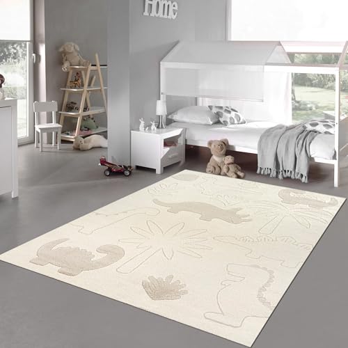 Teppich-Traum Teppich Kinderzimmer Spielzimmer Läufer Brücke Dino Tiermuster Pflanzenmuster kurzflor strapazierfähig Allergiker geeignet weich in Creme, 80 x 150 cm Teppich-Traum Teppich Kinderzimmer Spielzimmer Läufer Brücke Dino Tiermuster Pflanzenmuster kurzflor strapazierfähig Allergiker geeignet weich in Creme, 80 x 150 cm von Teppich-Traum
