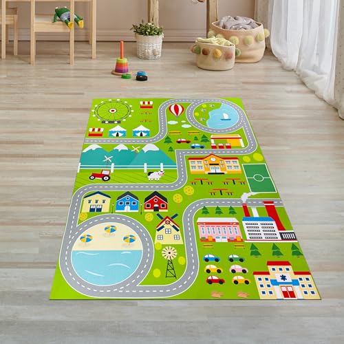 Teppich-Traum Teppich Kinderzimmer Stadt-Spielwelt Rutschfester weiches Material pflegeleicht schadstofffrei für Jungen Mädchen fantasievolles Design leicht zu reinigen Grün 100 x 200 cm Teppich-Traum Teppich Kinderzimmer Stadt-Spielwelt Rutschfester weiches Material pflegeleicht schadstofffrei für Jungen Mädchen fantasievolles Design leicht zu reinigen Grün 100 x 200 cm von Teppich-Traum
