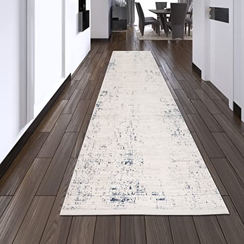 Teppich-Traum Teppich Korridor Glänzend Designer Modern Pflegeleicht Angenehm Kinderfreundlich - blau-weiß, 80 x 300 cm von Teppich-Traum