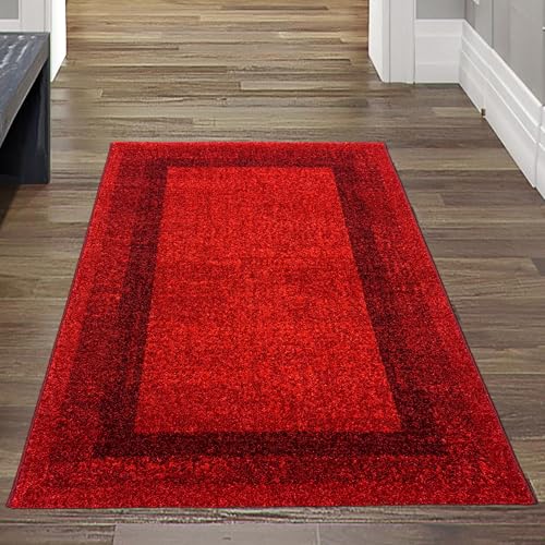 Teppich-Traum Teppich Kurzflor Flur Küche Läufer modern Vintage weich flachflor strukturiert mit Bordüre für Wohnbereich Esszimmer Flur pflegeleicht Oeko-TEX Zertifiziert Rot 80 x 150 cm von Teppich-Traum