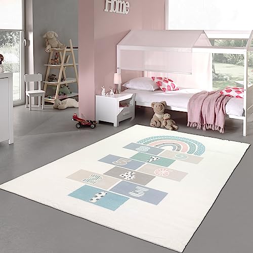 Teppich-Traum Teppich Mädchenzimmer Hüpfspiel weich pflegeleicht in Creme, bunt 160 x 230 cm von Teppich-Traum
