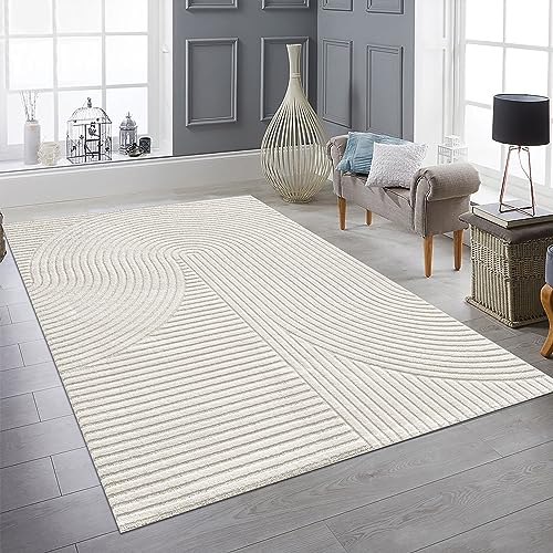 Teppich-Traum Teppich Moderner Designerteppich 3D Bogen Wohnzimmer Kurzflorteppich Creme 140x200 cm von Teppich-Traum
