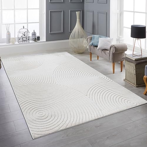 Teppich-Traum Teppich Outdoor wetterfest Balkon Terrasse Wohnzimmer Kreismuster Boho pflegeleicht robust strukturierte-Oberfläche Creme 160 x 220 cm von Teppich-Traum