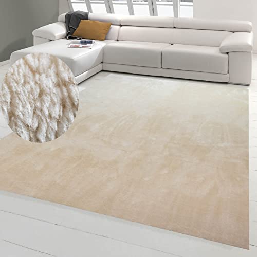 Teppich-Traum Teppich Schlafzimmer Eingangsbereich Badezimmer rutschfest sanft mit einfachem Uni-Design in Beige 120 x 160 cm von Teppich-Traum