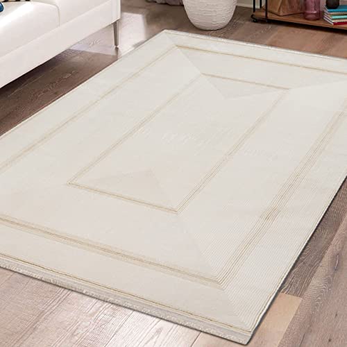 Teppich-Traum Teppich Schlafzimmer Elegant Klassischer Fransen Vorleger Schrank Edle Bordüre- Creme Gold, 120 x 170 cm von Teppich-Traum