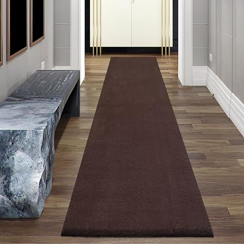 Teppich-Traum Teppich Vorleger Teppichläufer Gang Flur Wohnzimmer Schlafzimmer Gästezimmerteppich einfarbig zeitlos lang in braun 80 x 300 cm von Teppich-Traum