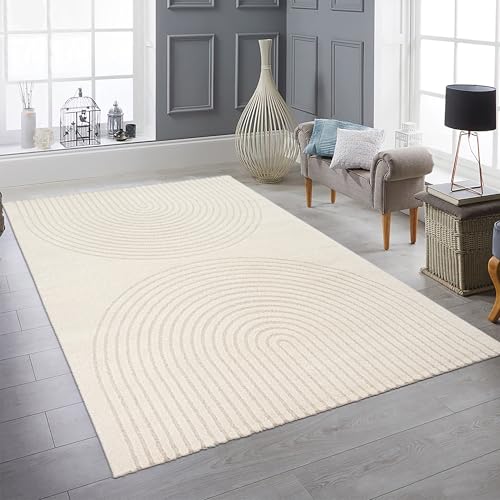Teppich-Traum Teppich Wohnzimmer Arbeitszimmer Schlafzimmerteppich Esszimmer 3D-Effekt weich weicher strapazierfähig mit Bogenmuster in Creme, 120 x 160 cm von Teppich-Traum