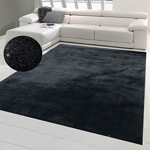 Teppich-Traum Teppich Wohnzimmer Badezimmer Schlaftzimmer rutschfest Shaggy mit angenehmem Uni-Design in Schwarz 160 x 220 cm von Teppich-Traum