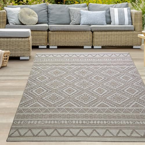Teppich-Traum Teppich Wohnzimmer Esszimmer Terrasse Garten Outdoor Sisal Optik Ethno Design angenehm modern in Beige Braun 240 x 340 cm von Teppich-Traum