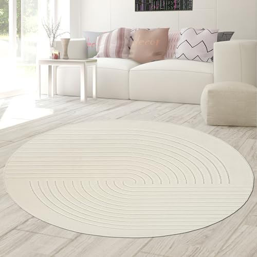 Teppich-Traum Teppich Wohnzimmer Esszimmerteppich Arbeitszimmer Designer angenehm dünn pflegeleicht robust mit Bogenmuster in Creme, 160 cm Rund Teppich-Traum Teppich Wohnzimmer Esszimmerteppich Arbeitszimmer Designer angenehm dünn pflegeleicht robust mit Bogenmuster in Creme, 160 cm Rund von Teppich-Traum
