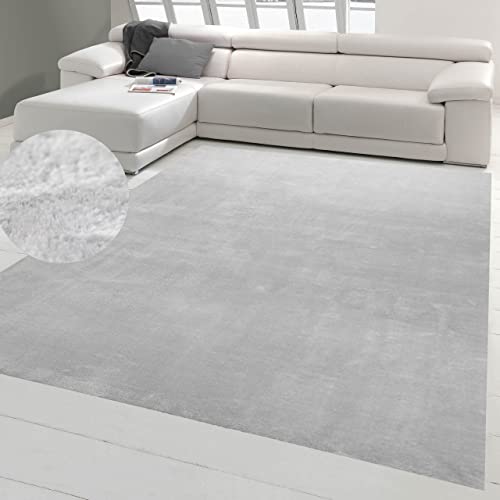 Teppich-Traum Teppich Wohnzimmer Flurläufer Eingangsbereich Gang rutschfest weich mit angenehmem Uni-Design in Grau 200 x 280 cm von Teppich-Traum