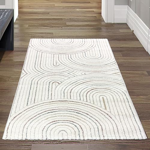 Teppich-Traum Teppich Wohnzimmer Flurteppich Eingangsbereich Korridor farbecht modern pflegeleicht Höheneffekt Bogenmuster in Multi, 80 x 150 cm von Teppich-Traum