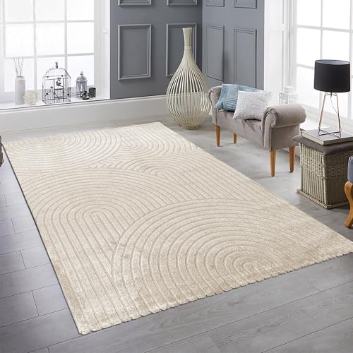 Teppich-Traum Teppich Wohnzimmer Gästebereich Schlafbereich Essbereich Pflegeleicht flauschig Hoch-Tief-Effekt Bogenmuster in Beige, 120 x 170 cm von Teppich-Traum
