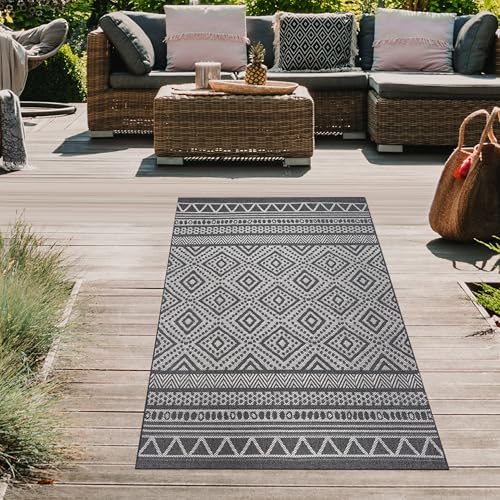 Teppich-Traum Teppich Wohnzimmer Gästezimmer Terrasse Garten Wintergarten In- & Outdoorteppich in modernem Boho-Design und Geometrischen Mustern in Anthrazit Creme 80 x 150 cm Teppich-Traum Teppich Wohnzimmer Gästezimmer Terrasse Garten Wintergarten In- & Outdoorteppich in modernem Boho-Design und Geometrischen Mustern in Anthrazit Creme 80 x 150 cm von Teppich-Traum