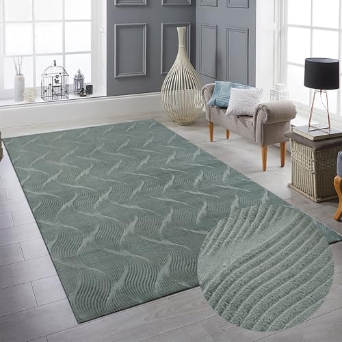 Teppich-Traum Teppich Wohnzimmer Gästezimmerteppich Schlafbereich rutschfest langlebig leicht zu pflegen Designer mit ansehlichem Wellenmuster in Grün, 160 x 220 cm von Teppich-Traum