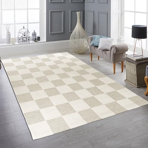 Teppich-Traum Teppich Wohnzimmer Gästezimmerteppich Schlafzimmerteppich 3D-Effekt kuschelig Saugroboter geeignet Karomuster in Beige, 160 x 230 cm von Teppich-Traum