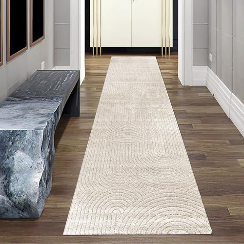 Teppich-Traum Teppich Wohnzimmer Garderobe Eingangsbereich Korridor Flur Pflegeleicht flauschig Hoch-Tief-Effekt Bogenmuster in Beige, 80 x 300 cm von Teppich-Traum