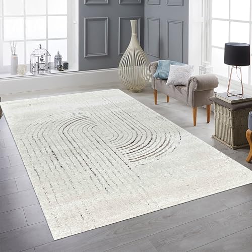 Teppich-Traum Teppich Wohnzimmer Kinderzimmerteppich Gästezimmer 3D-Effekt pflegeleicht farbig Linien- Bogenmuster in Creme, 120 x 170 cm von Teppich-Traum