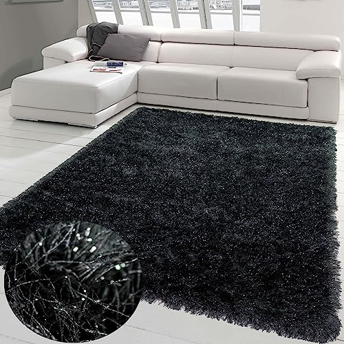 Teppich-Traum Teppich Wohnzimmer Langflor Shaggy Schlafzimmer Gästezimmer kuschelig Glitzer Anthrazit 120 x 170 cm von Teppich-Traum