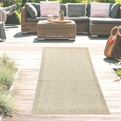 Teppich-Traum Teppich Wohnzimmer Outdoor Läufer Flur Garten Balkon Terrasse wetterfest strapazierfähig farbecht mit originellem unifabenen Muster in beige, 80 x 150 cm von Teppich-Traum