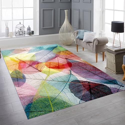 Teppich-Traum Teppich Wohnzimmer Schlafbereich Arbeitszimmer Büro pflegeleicht strapazierfähig Mehrfarbig farbecht mit Laubmuster in Bunt, 160 x 230 cm von Teppich-Traum