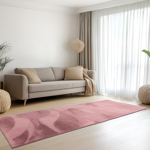 Teppich-Traum Teppich Wohnzimmer Schlafzimmer Flur Läufer Kurzflorteppich Hasenfell Kunstfell Optik samtweich seidig schimmernd pflegeleicht hochwertig einfarbig Berry 80 x 300 cm von Teppich-Traum