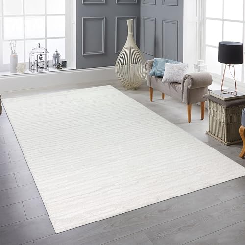 Teppich-Traum Teppich Wohnzimmer Schlafzimmer Gästetzimmer hell langlebig schön weich Staubsaugerroboter geeignet gestreift Creme, 160 x 230 cm von Teppich-Traum