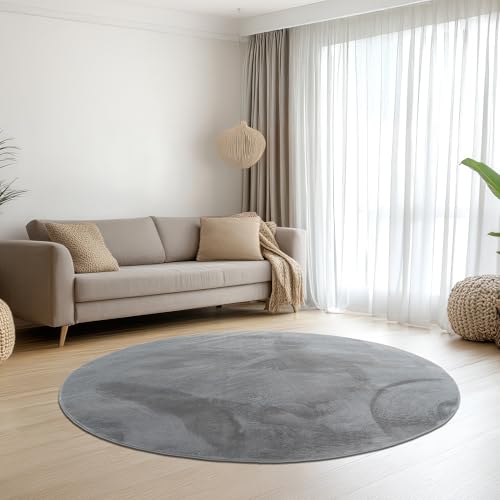 Teppich-Traum Teppich Wohnzimmer Schlafzimmer Kurzflorteppich Hasenfell Kunstfell Optik seidig weich samtig schimmernd pflegeleicht einfarbig anthrazit 120 cm rund Teppich-Traum Teppich Wohnzimmer Schlafzimmer Kurzflorteppich Hasenfell Kunstfell Optik seidig weich samtig schimmernd pflegeleicht einfarbig anthrazit 120 cm rund von Teppich-Traum
