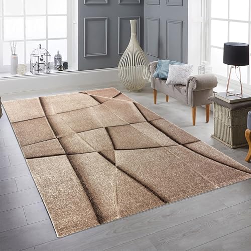 Teppich-Traum Teppich Wohnzimmer Schlafzimmer geometrisch mit Konturenschnitt pflegeleicht weich modern beige/braun 140 x 200 cm von Teppich-Traum