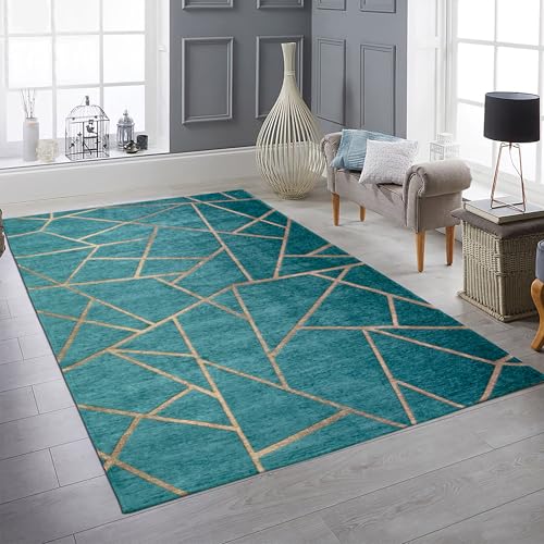 Teppich-Traum Teppich Wohnzimmer groß geometrisches Muster mit goldfarbenen Linien stilvoll pflegeleicht strapazierfähig eleganter Blickfang modernes Design Petrol Gold 200 x 290 cm Teppich-Traum Teppich Wohnzimmer groß geometrisches Muster mit goldfarbenen Linien stilvoll pflegeleicht strapazierfähig eleganter Blickfang modernes Design Petrol Gold 200 x 290 cm von Teppich-Traum