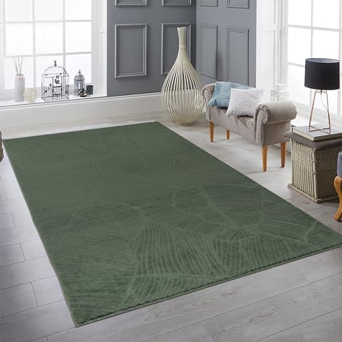 Teppich-Traum Teppich Wohnzimmer pflegeleicht komfortabel plüschig behaglich rutschhemmend schick Blättermuster grün, 120x160 cm von Teppich-Traum