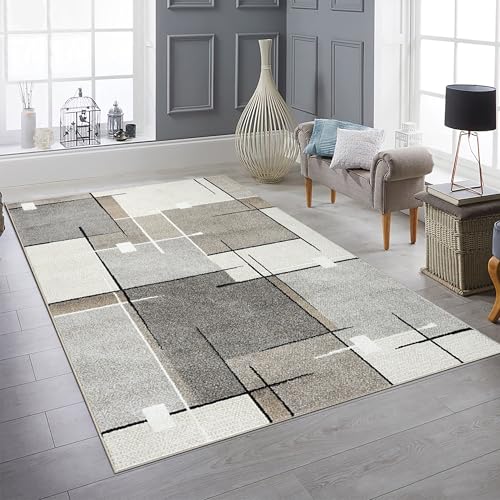 Teppich-Traum Teppich Wohnzimmerteppich Esstischteppich strapazierfähig elegant geometrisches Muster in dezenten Creme- und Grautönen 160 x 220 cm von Teppich-Traum
