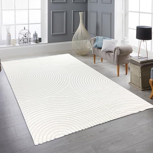 Teppich-Traum Teppich Wohnzimmerteppich Esszimmer Schlafzimmer Saugroboter geeignet Designer kuschelig Hoch-Tief-Effekt Kreisemuster in Creme, 140 x 200 cm von Teppich-Traum