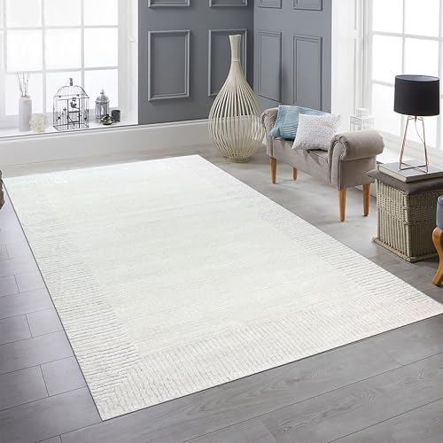 Teppich-Traum Teppich Wohnzimmerteppich Esszimmer Schlafzimmerteppich hell fußbodenheizung geeignet Strichemuster in Creme, 240 x 340 cm von Teppich-Traum