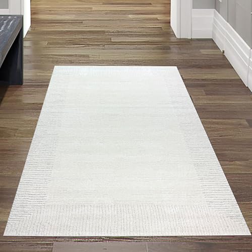 Teppich-Traum Teppich Wohnzimmerteppich Läuferteppich Flurteppich Eingangsbereich hell fußbodenheizung geeignet Strichemuster in Creme, 80 x 150 cm von Teppich-Traum
