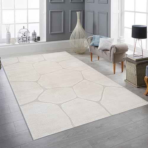Teppich-Traum Teppich Wohnzimmerteppich Schlafbereich Essbereich Arbeitsbereich leichte Pflege modern flauschig Höheneffekt abstraktes Muster in Beige, 160 x 230 cm von Teppich-Traum