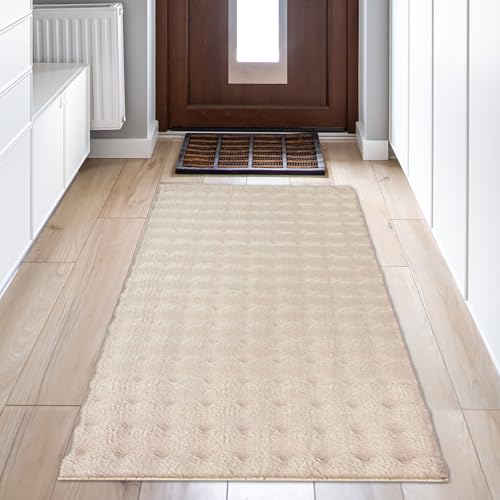 Teppich-Traum Teppich Wohnzimmerteppich Teppichläufer Flurläufer Diele Gang Höheneffekt kuschelige einfarbige Bubbleform in Beige, 60 x 100 cm von Teppich-Traum