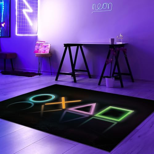 Teppich-Traum Teppich XXL Jugendzimmer Wohnzimmer Gaming-Setup Eingangsbereich modernes Design rutschfest waschbar pflegeleicht langlebig in Schwarz & Neonfarben 200 x 290 cm von Teppich-Traum