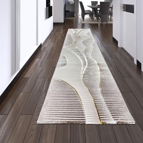 Teppich-Traum Teppich für Flur Küche Wohnbereich modernes Wellen-Design schmal pflegeleicht strapazierfähig dekorativ harmonisch Creme Weiß Gold 80 x 300 cm Teppich-Traum Teppich für Flur Küche Wohnbereich modernes Wellen-Design schmal pflegeleicht strapazierfähig dekorativ harmonisch Creme Weiß Gold 80 x 300 cm von Teppich-Traum