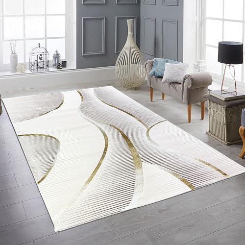 Teppich-Traum Teppich für Wohnzimmer Esszimmer Flur Designer-Look Wellenmuster pflegeleicht weich strapazierfähig wohnlich edel Creme Weiß Gold 120 x 170 cm Teppich-Traum Teppich für Wohnzimmer Esszimmer Flur Designer-Look Wellenmuster pflegeleicht weich strapazierfähig wohnlich edel Creme Weiß Gold 120 x 170 cm von Teppich-Traum