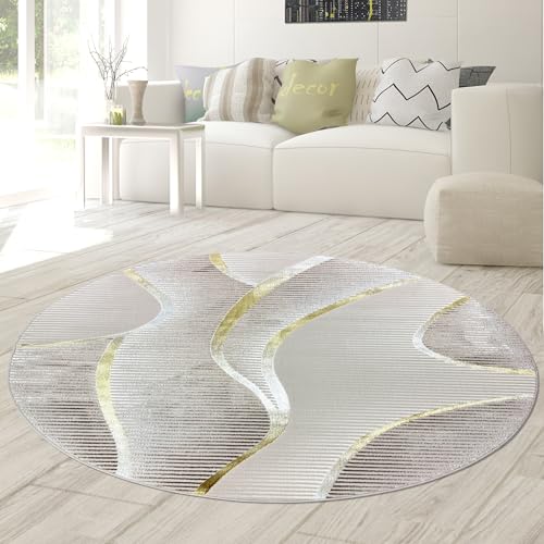 Teppich-Traum Teppich für Wohnzimmer Esszimmer moderner Runder Teppich mit Wellenmotiv weich pflegeleicht wohnlich dekorativ Creme Weiß Gold 160 cm Rund Teppich-Traum Teppich für Wohnzimmer Esszimmer moderner Runder Teppich mit Wellenmotiv weich pflegeleicht wohnlich dekorativ Creme Weiß Gold 160 cm Rund von Teppich-Traum