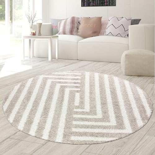 Teppich-Traum Teppich für Wohnzimmer Schlafbereich stilvolle Räume Rund Hochflor modernes Muster mit pflegeleicht weich langlebig dekorativ Beige 160 cm Rund Teppich-Traum Teppich für Wohnzimmer Schlafbereich stilvolle Räume Rund Hochflor modernes Muster mit pflegeleicht weich langlebig dekorativ Beige 160 cm Rund von Teppich-Traum