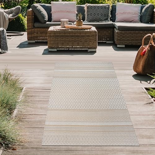 Teppich-Traum Teppich für Wohnzimmer Schlafzimmer Gästezimmer In- & Outdoorteppich im Ethno-Look – Modernes Rauten-Muster in Beige-Gelb 80 x 150 cm von Teppich-Traum