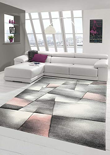 Teppich-Traum Modern Wohnzimmer Teppich Kurzflor in Pastell Rosa Grau - Größe 200 x 290 cm von Teppich-Traum