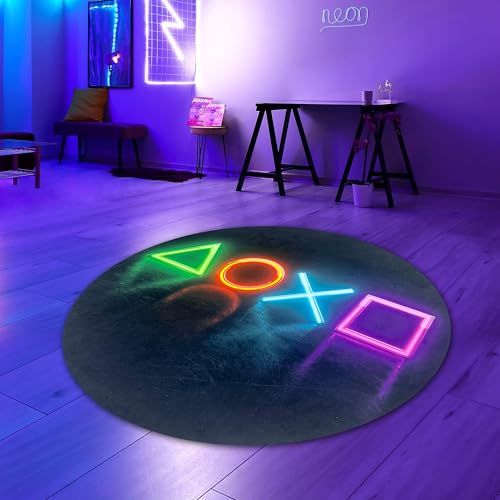 Teppich-Traum Teppich rund Wohnzimmer Jugendzimmer Gaming Gamer-Setup LED-Optik modernes Design rutschfest pflegeleicht strapazierfähig langlebig in Schwarz & Neonfarben 120 cm Rund Teppich-Traum Teppich rund Wohnzimmer Jugendzimmer Gaming Gamer-Setup LED-Optik modernes Design rutschfest pflegeleicht strapazierfähig langlebig in Schwarz & Neonfarben 120 cm Rund von Teppich-Traum