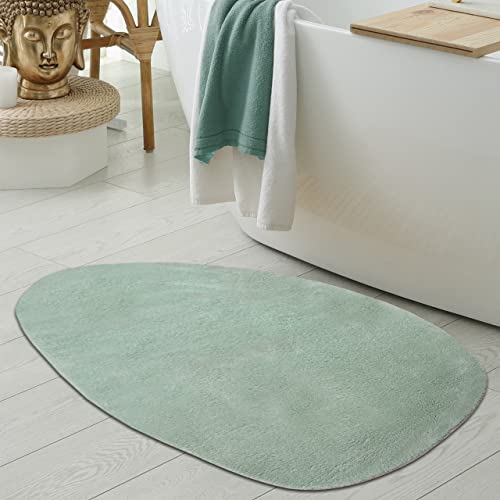 Teppich-Traum Waschbare Badezimmer Duschvorleger-Teppiche • runde Ecken & schön weich • grün, 60x100 cm Oval von Teppich-Traum