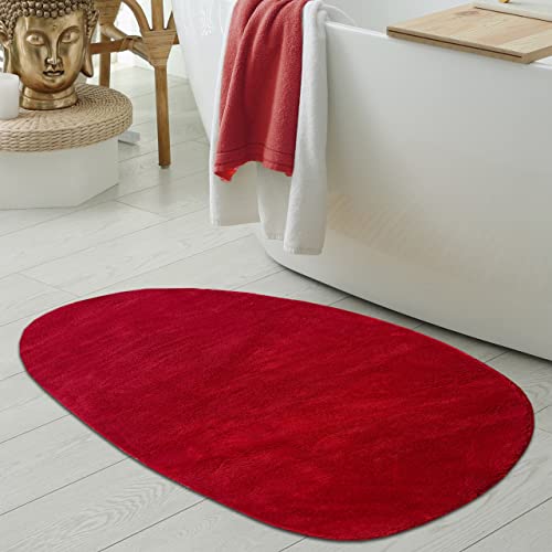 Teppich-Traum Waschbare Badezimmer Duschvorleger-Teppiche • rutschfest & schön weich • in rot, 80x120 cm Oval von Teppich-Traum