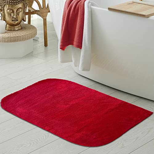 Teppich-Traum Waschbarer Designer Badezimmerteppich – abgerundete Ecken – rot, 60x100 cm von Teppich-Traum