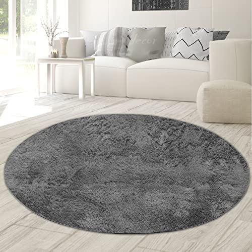Teppich-Traum Wohn- & Esszimmerteppich | waschbar & unempfindlich | Klassischer Stil anthrazit, 117 cm rund von Teppich-Traum